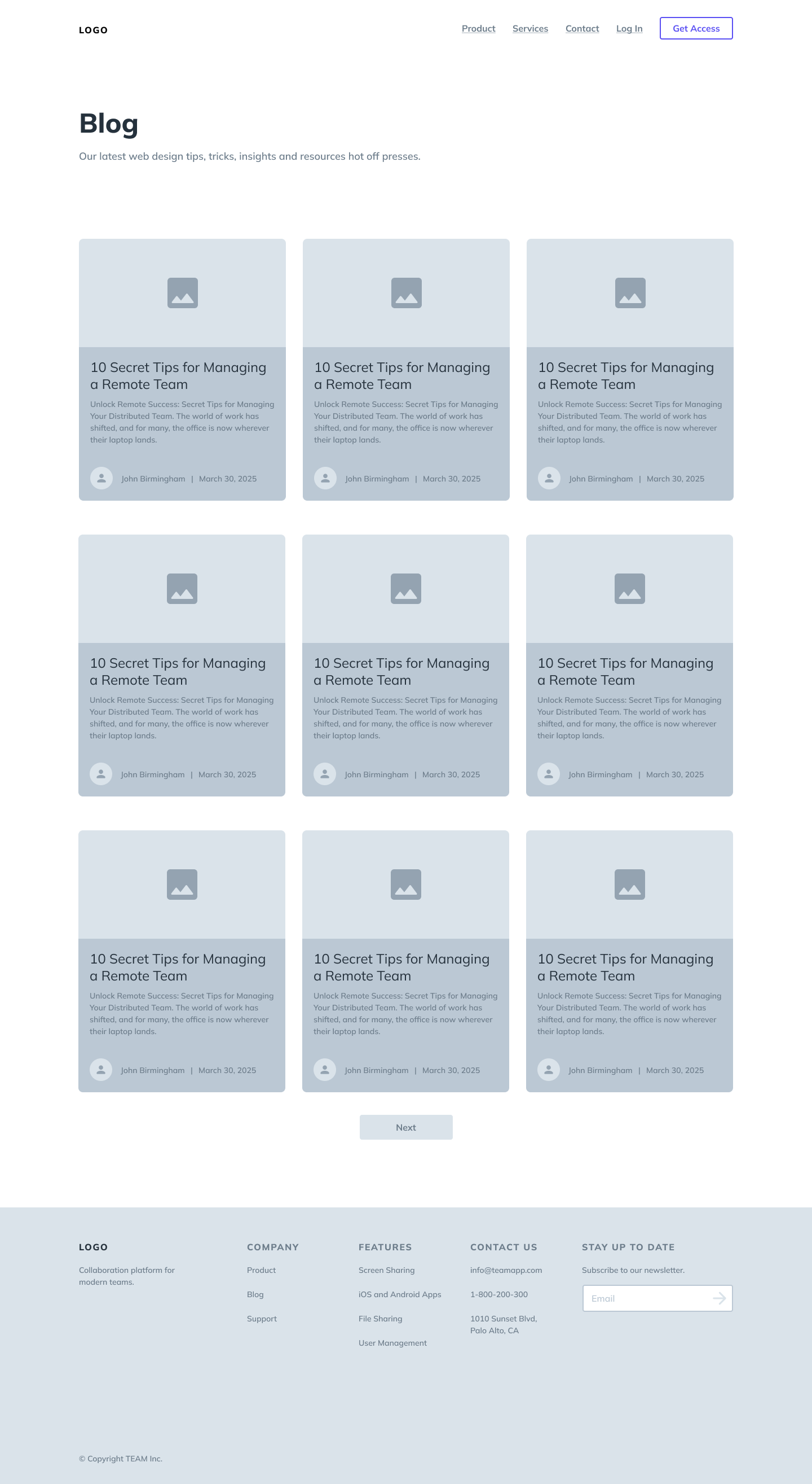 Figma wireframe blogpage