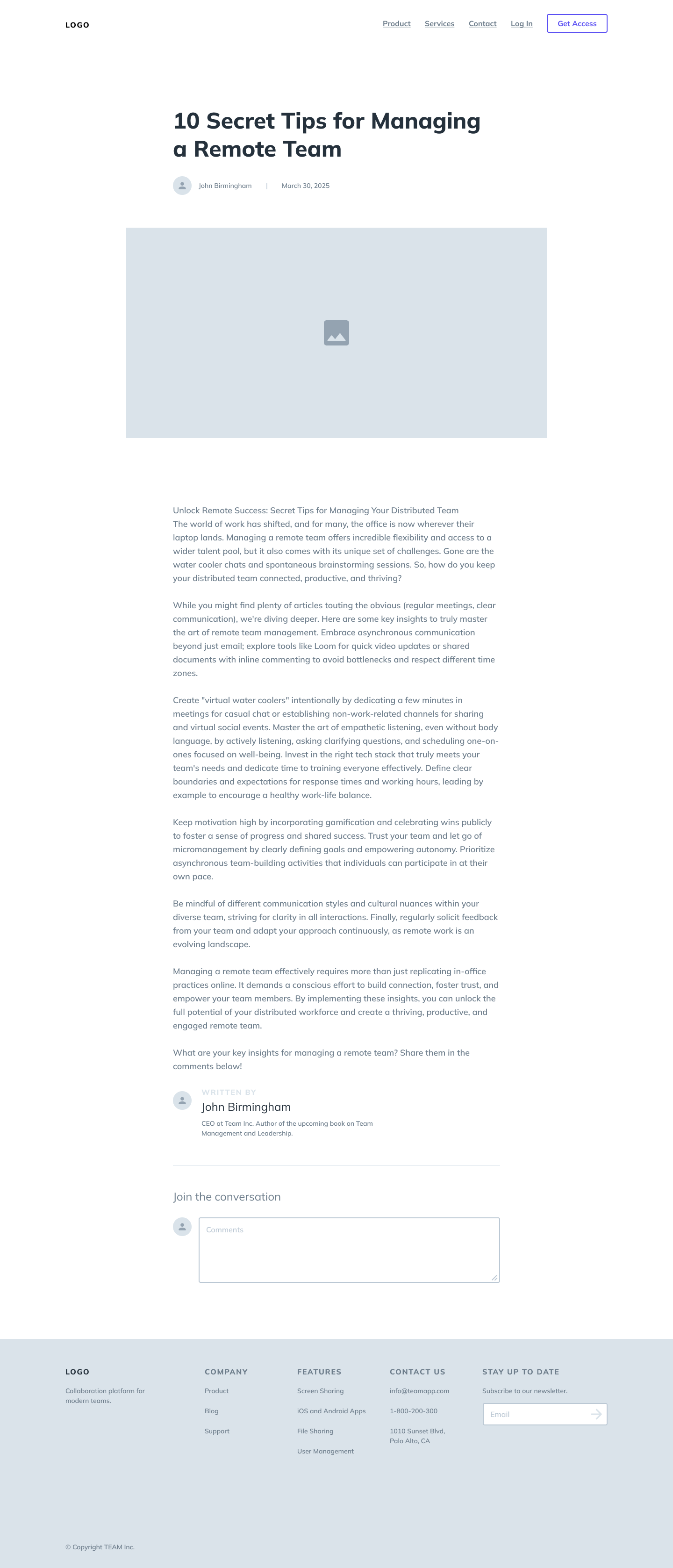 Figma wireframe blog post page
